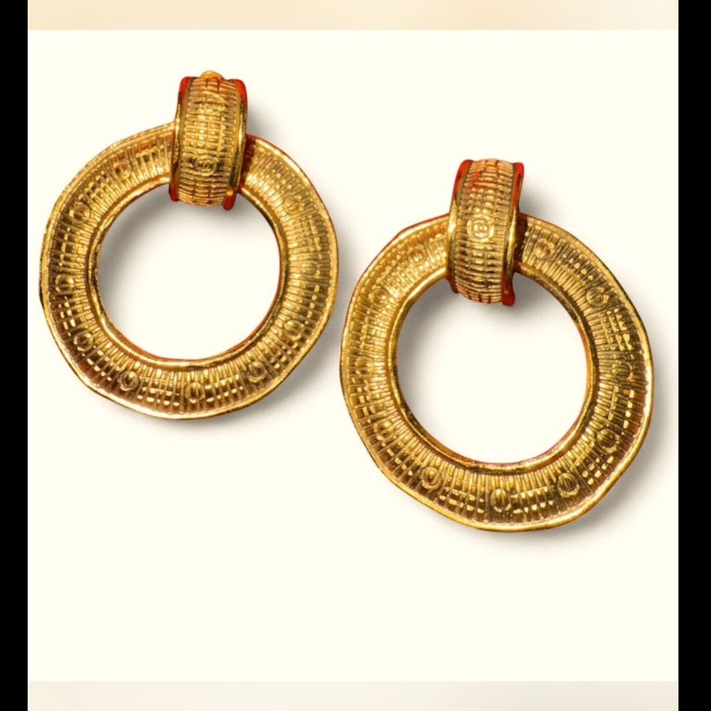 CHANEL CC Vintage Large Hoop 2 way Dangle Clip-On Earrings-24k Gold Plated